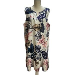 Lungo L’Arno Linen Floral Tropical Print Sleeveless Dress XL Ruffle Hem …